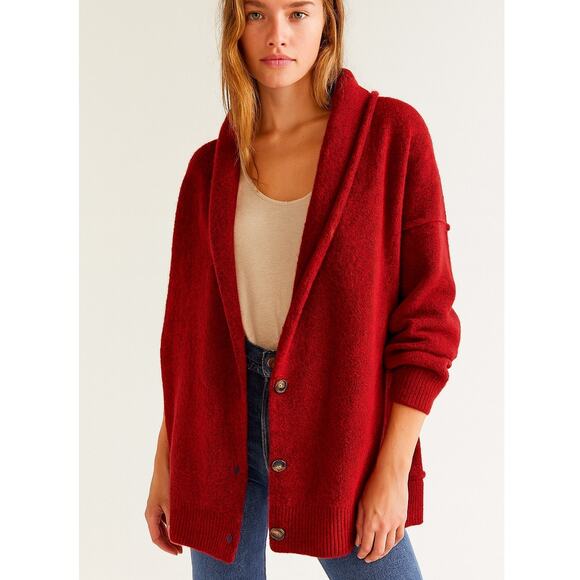 Free People Eucalyptus Cardigan Sweater Brick Red - Picture 1 of 9